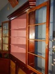 Antique Corner Cupboard Cabinet Walnut Divided Glass Door