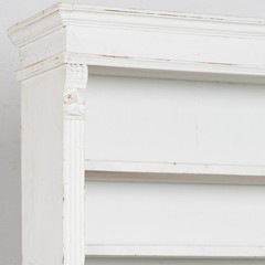 19th Century White Narrow Pine Bookcase Display Cabinet with Apothecary Drawers