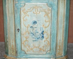 HAND PAINTED VINTAGE CORNER POT CUPBOARD IN THE FRENCH TASTE WITH MARBLED TOP