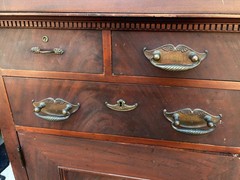 ANTIQUE Burl Walnut DENTIST CABINET/Armoire-Multi-DRAWER-Mirrored DOORS-19th C