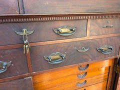 ANTIQUE Burl Walnut DENTIST CABINET/Armoire-Multi-DRAWER-Mirrored DOORS-19th C