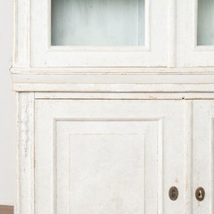 19th C. Large White Gustavian Style Bookcase Display Cabinet with Glass Doors