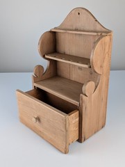 Rustic Pine Wood Cutlery Wall Furniture with Drawer, 1950s