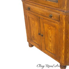 Antique small corner cupboard cabinet grained paint primitive berks 12 light 19t