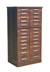 Antique Victorian Oak 26 Drawer Raised Panel Office File Cabinet by Cutler