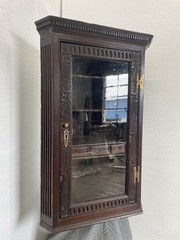 Antique Hanging Corner Cupboard cabinet Carved Flemish Oak with drawers