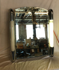 VTG 1950’s Chrome Deco Arch Top Mirror Medicine Side Light Cabinet Old 475-26B