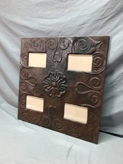 Decorative Salvaged 23″ SQ. Tin Ceiling Wrapped Quad Picture Frame Old 1062-25B