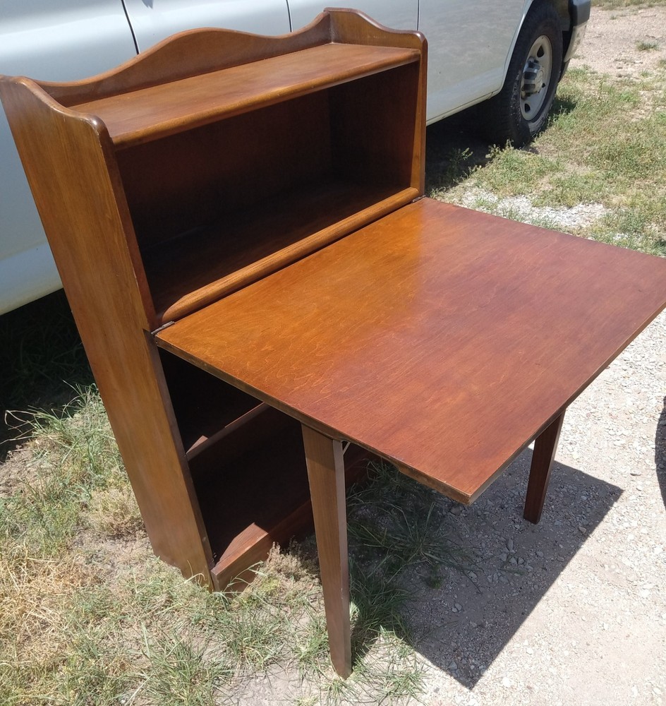 Solid Walnut Bookshelf / Fold Down Desk by Davis (DR2)