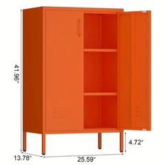 Orange Metal Locker Cabinet With Adjustable Shelves For Kitchen Office