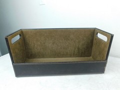 Suede Desk Organizer CD DVD Caddy Holder Tan Brown 17.5″W Stitched Modern – Used