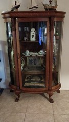 Antique Claw Feet Oak Carved China Closet, Oak Display Cabinet #21649A