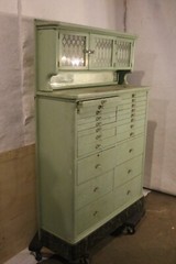 Antique 19th Century Cabinet Light Green Marble-Based Etched Glass Lockable Door