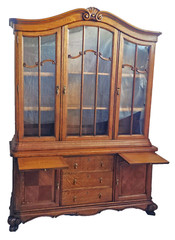 Vtg Country French Louis XV Quarter Sawn Oak China Cabinet Hutch Carved 1930s