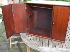 VINTAGE SOLID WOOD CABINET as shown front doors + opening top, good quality