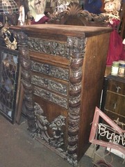 RARE Antique Carved Cupid Floral Cabinet One Of A Kind Piece 65” Shipping Ok