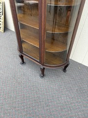 67217 Antique Victorian Oak Bow Glass Curio China Cabinet