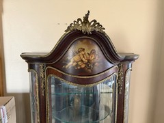 Vintage French Bombay Hand Painted Curio Cabinet with Bubble Glass