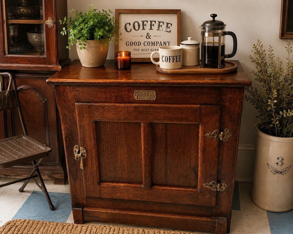 Vintage White Clad Oak Cabinet Restored Farmhouse Accent Storage Cabinet