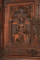 Antique Neo-Gothic Carved Oak Sideboard Server With Figural Panels