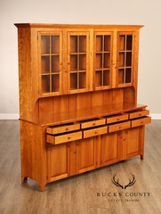 Shaker Shoppe Cherry Stepback Cupboard With Glass Door Hutch