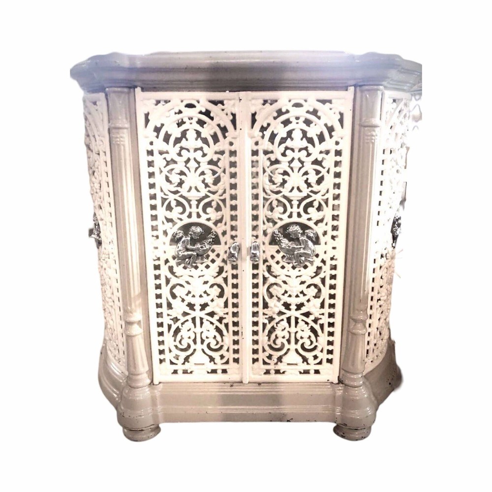 Antique French Victorian Cast Iron Cabinet–Enameled Floral Panels |Parisian Rare