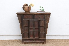 Antique Pagoda Elm Cabinet w/Original Painted Finish Vintage Chinese Cabinet