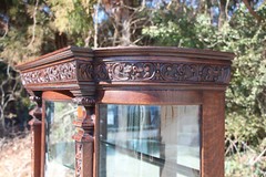 Victorian Heavily Carved Tiger Oak Bow Front China Display Cabinet Horner Flint