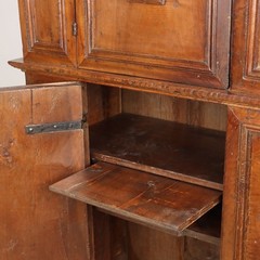 Ancient Cupboard Double Étagère Early XVII Century Walnut Paneled Doors