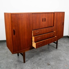 Mid Century Danish Modern Credenza Highboard Bar Sideboard Denmark Teak Drawers