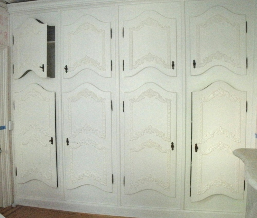 Reclaimed White Wood French Built in Cabinets