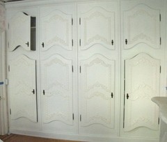 Reclaimed White Wood French Built in Cabinets