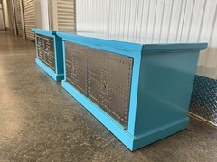 Pair 1970’s Turquoise Cabinets W Studded Steel Doors