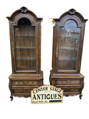 66426 PAIR JOHN STUART Furniture Oak Curio China Cabinet s