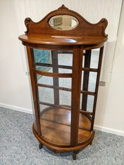 Antique English Oak Half-Round Curved Curio Display Cabinet *Missing Glass Panel