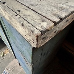 Primitive 2pc Step Back Wall Cupboard Blue & Green Patina Pickup 61103