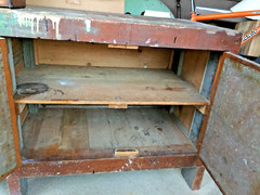 antique vintage industrial workbench cabinet tv stand table cleveland ohio 1920