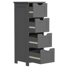 Bathroom Floor Cabinet Wooden Side Storage Organizer 4 Drawer Freestanding Gray