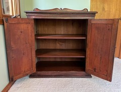 Antique Custom Crafted Pine Two Door Cupboard Cabinet, Jelly Cupboard, Early Red