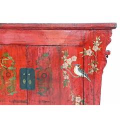 Vintage Red Golden Flower Birds Scenery Armories Storage Cabinet cs6035