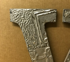 Decorative Salvaged Tin Ceiling 16″ Patchwork Shabby Silver Letter W Old 219-26B
