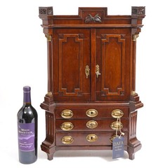 Dutch Miniature Cabinet 3 Drawer, 2 Door w/ Fitted Interior Circa 1820