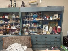 2 PINE showcases Glass doors, wooden drawers, Hand Made 23 Large Drawers LIGHTED