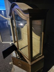 Antique Glass Front Wood China Cabinet with Brass Handle, Lock & Key