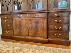 Vintage Two-Piece Hickory Chair Mahogany Breakfront China Cabinet
