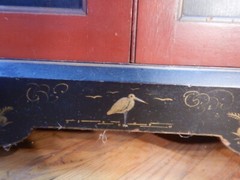 1920 Japanned Oriental handpainted Corner Cabinet Cupboard Chinoiserie Asian