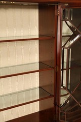 China Cabinet Display Bookcase with Carved Pediment and Silk Backing