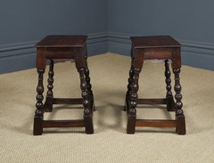 Antique English Pair of 17th Century Style Oak Joint Stools / (Circa 1880)