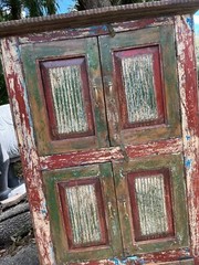 Handmade Rustic Antique Armoire Storage Cabinet Distressed Green Red Finish 70