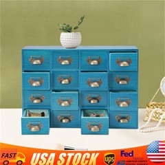16 Drawers Vintage Tabletop Library Card Catalog Cabinet Apothecary Storage Box